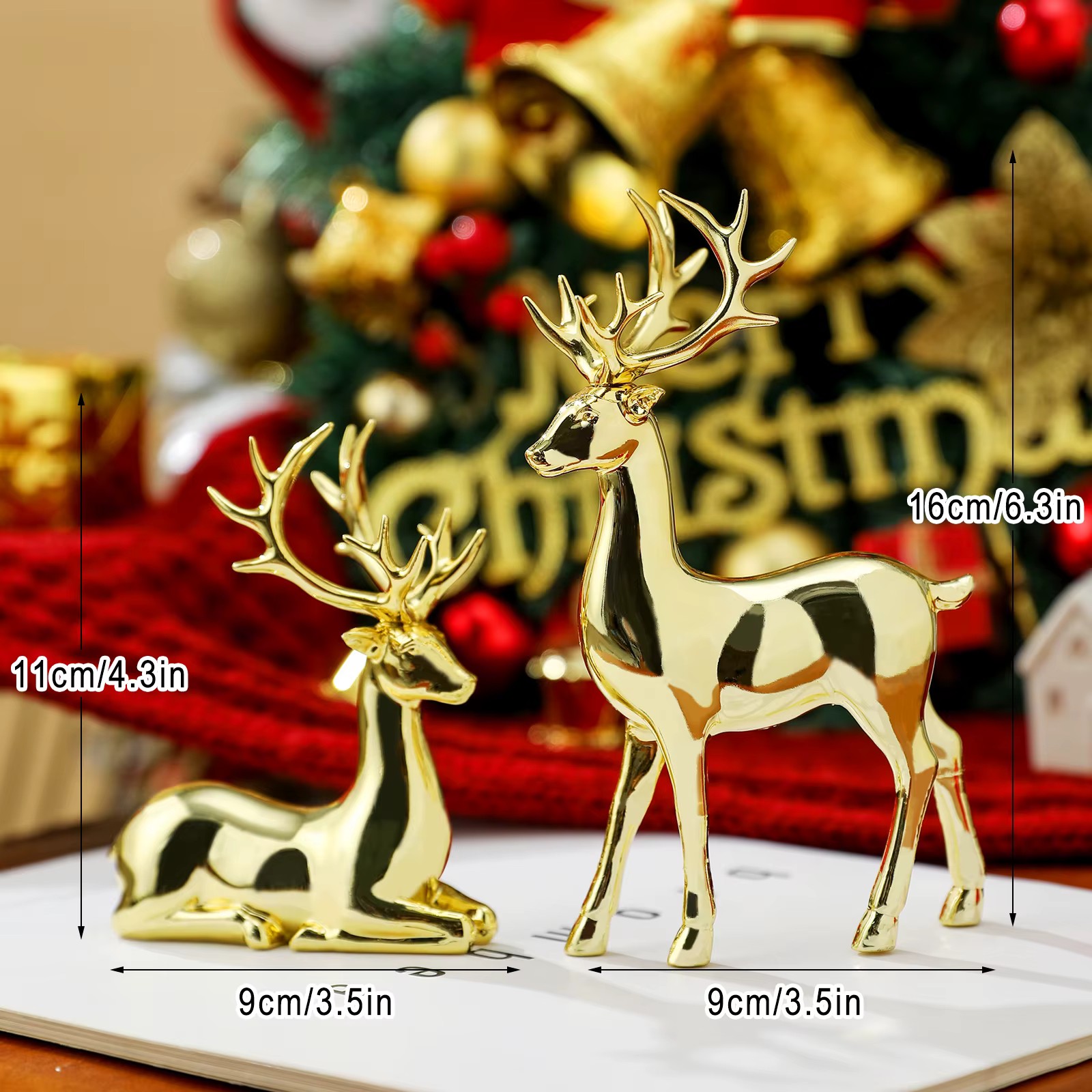 2 pièces décor de renne de noël résine debout assis cerf Figurine