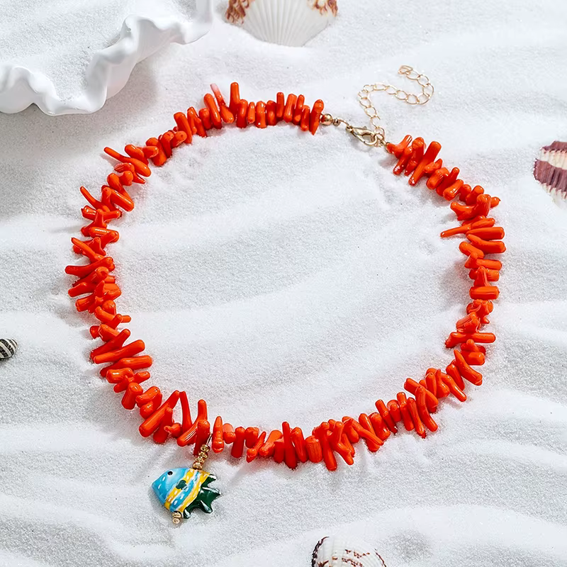 Collier de perles de corail imité Y2K pour femmes