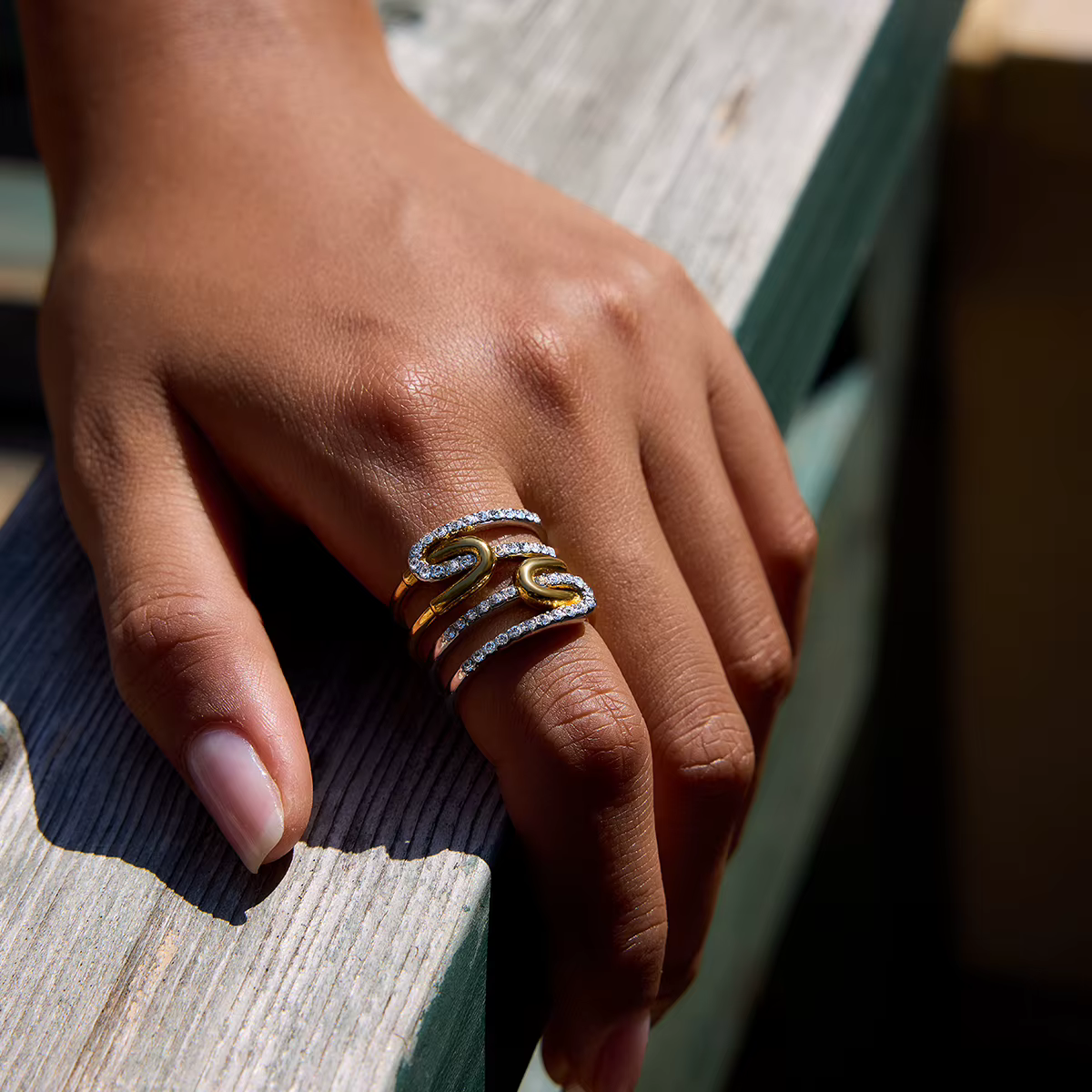 Zora – bague à trombone en acier inoxydable plaqué or 18 carats, série de créateurs, Niche, strass bicolores, bijoux pour femmes