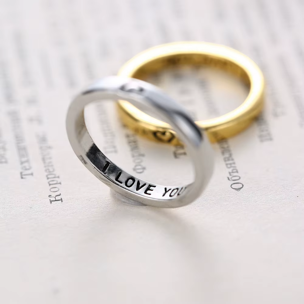 J'aime lettre coeur symbole Couple anneaux pour femme hommes Simple couleur argent