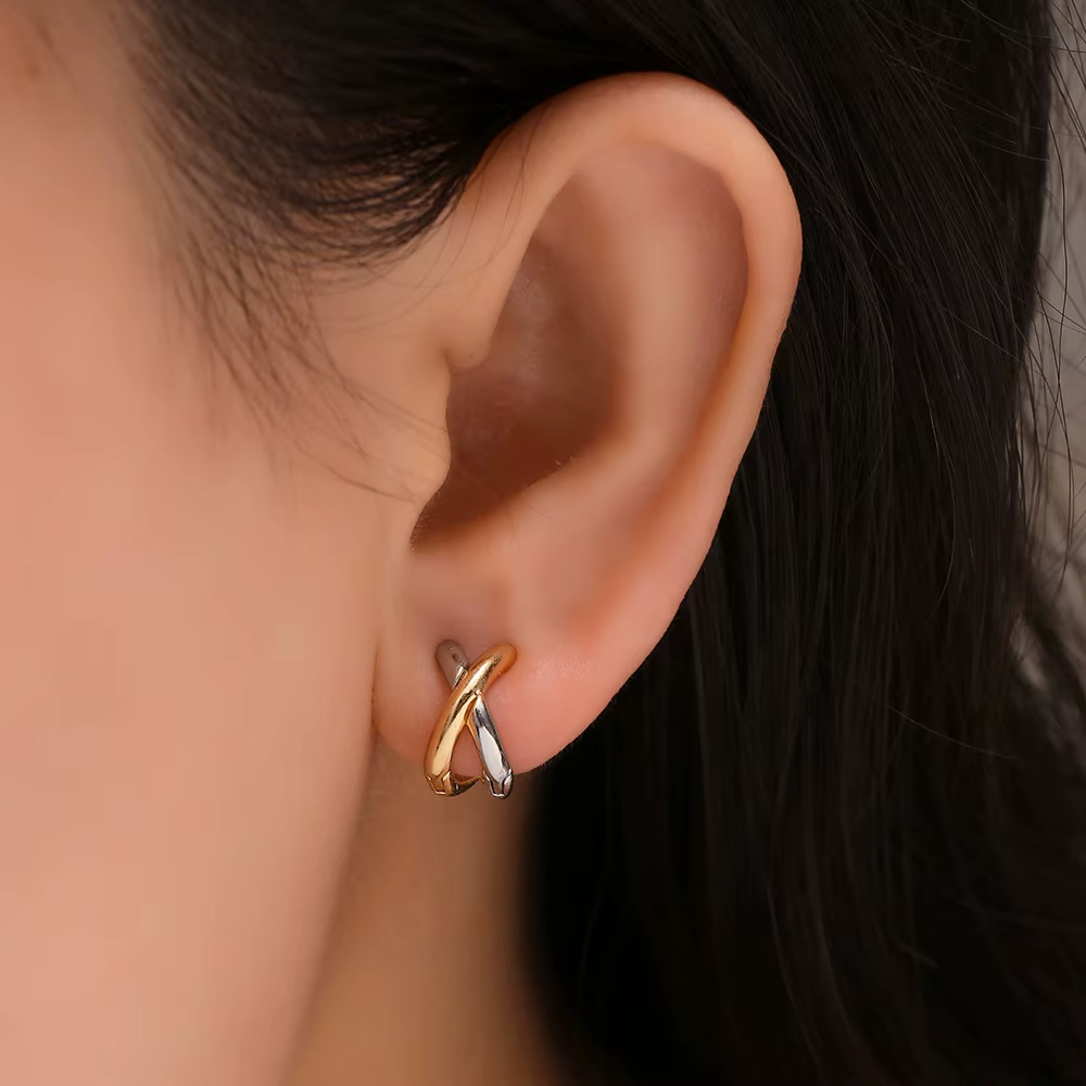 Boucles d'oreilles créoles crd'appareils-cross en métal doré pour femmes