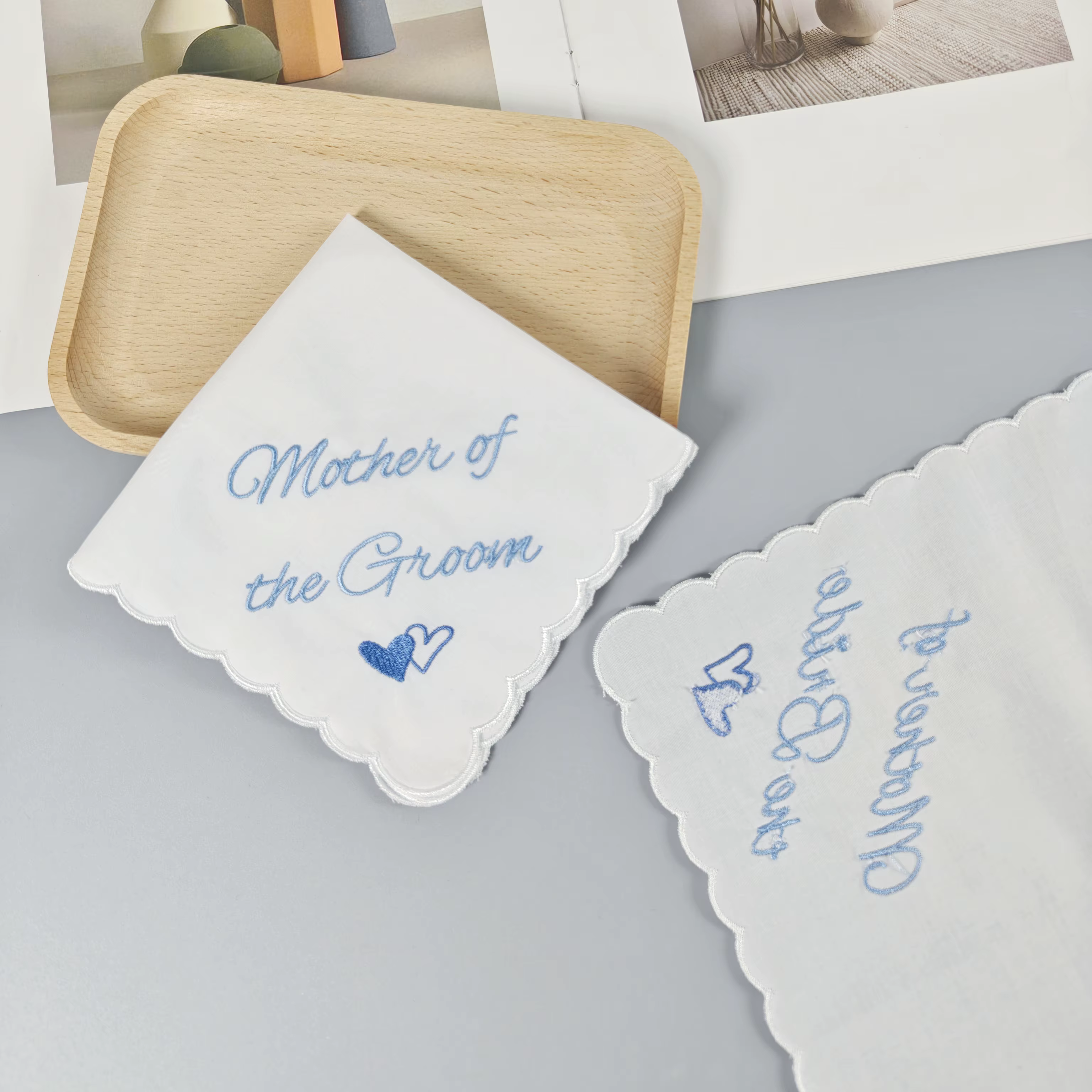 Mouchoir brodé blanc pur de 28 cm pour mariage