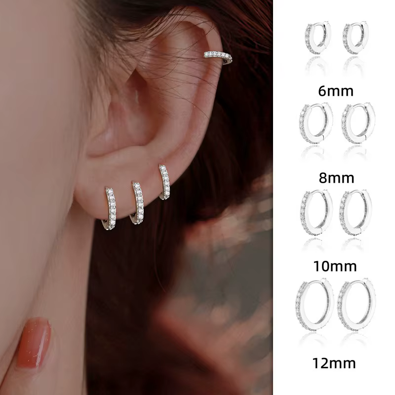 Boucles d'oreilles créoles en argent Sterling 925 avec strass et cristal pour femmes et filles