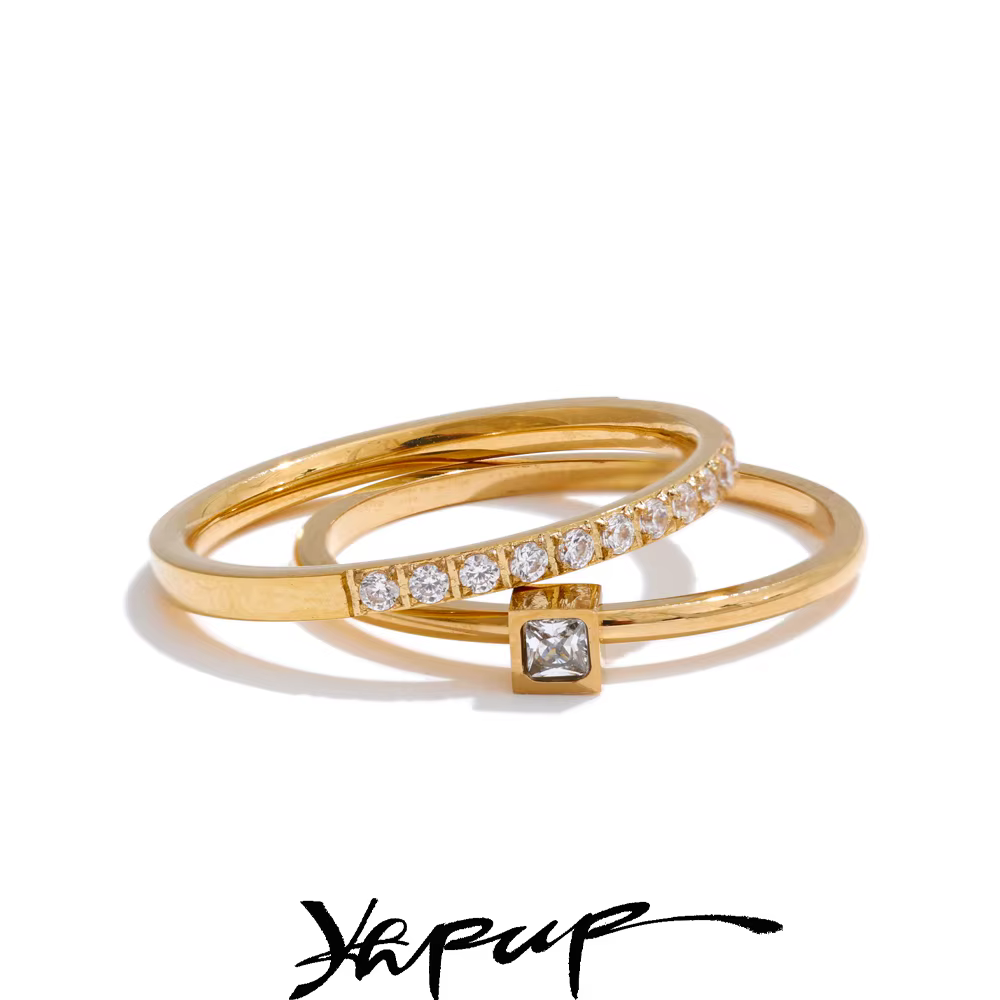 Yhpup 1 ensemble taille 6789 bague empilable en zircone cubique délicate 18K plaqué PVD doré en acier inoxydable bijoux de doigt de haute qualité