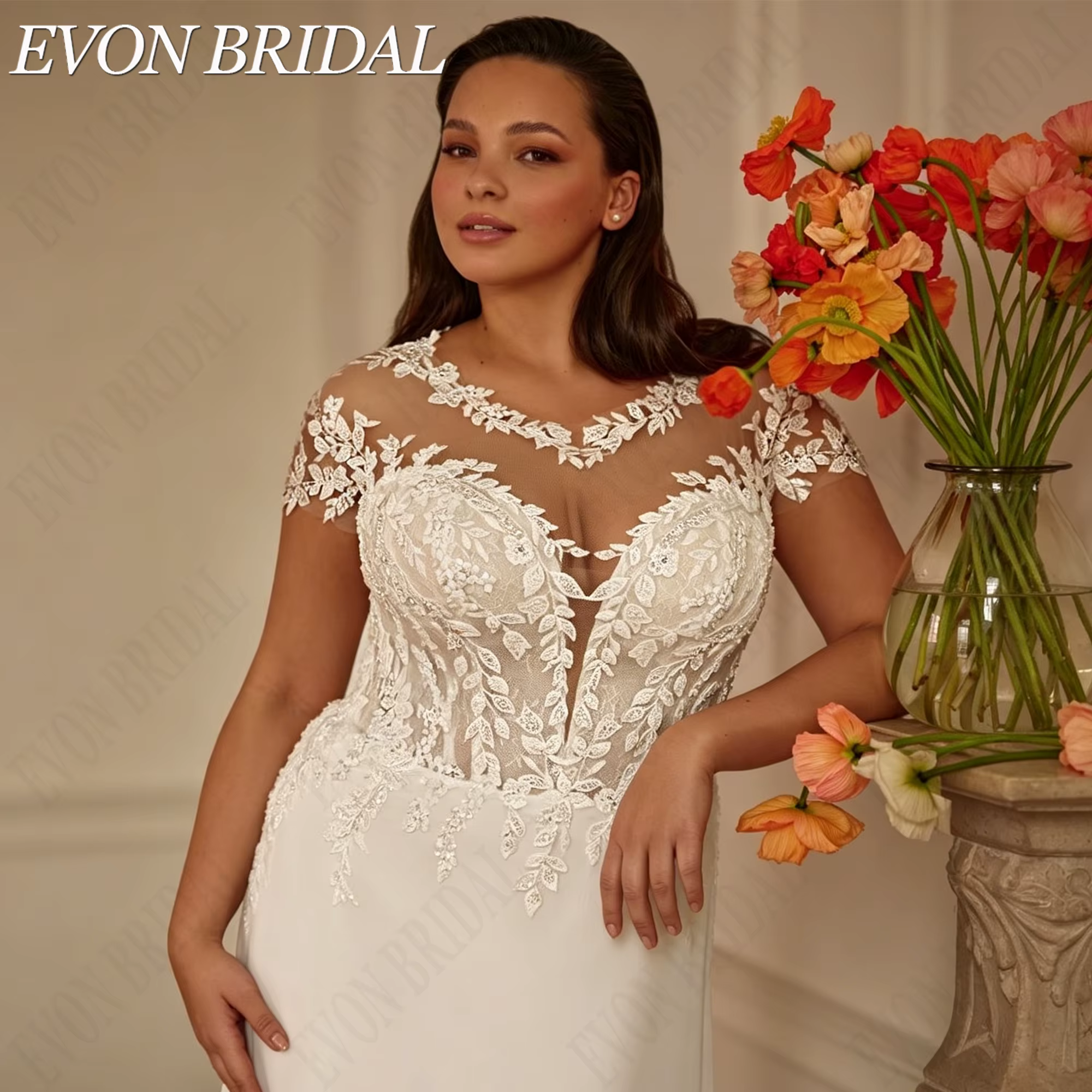 EVON BRIDAL Robe de mariée romantique en mousseline pour femmes aux formes généreuses