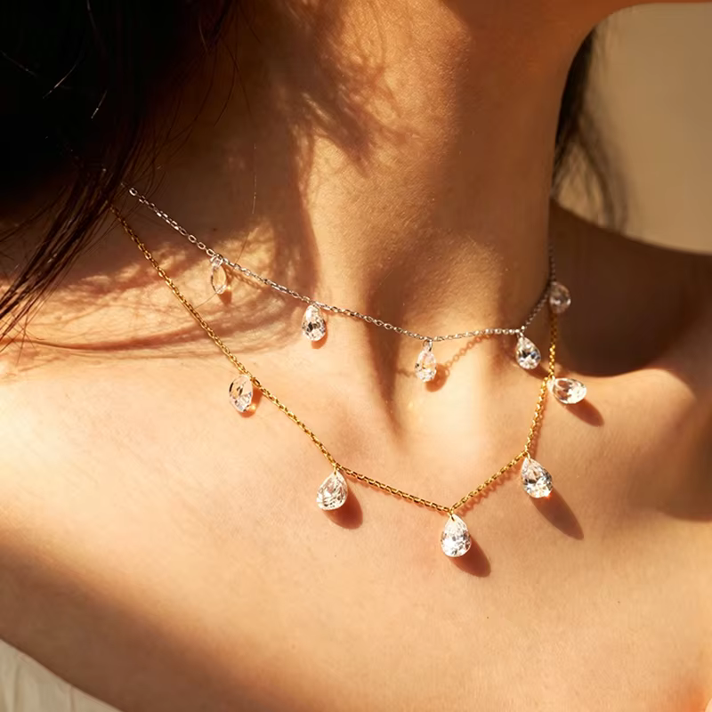Collier pendentif empilable Smyoue plaqué or 18 carats avec zircon 5A pour femmes et filles