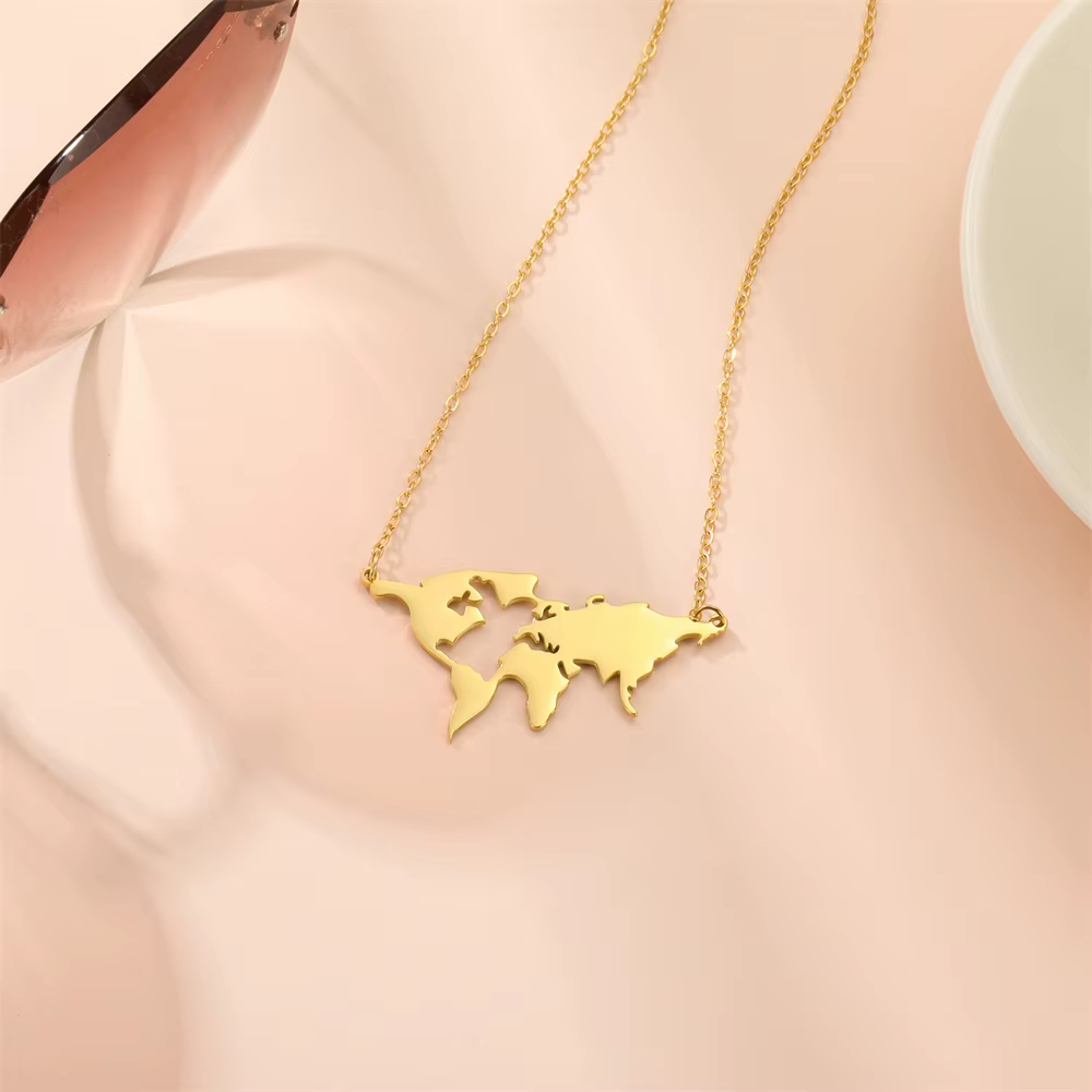 EUEAVAN Collier pendentif globe terrestre pour femme en acier inoxydable