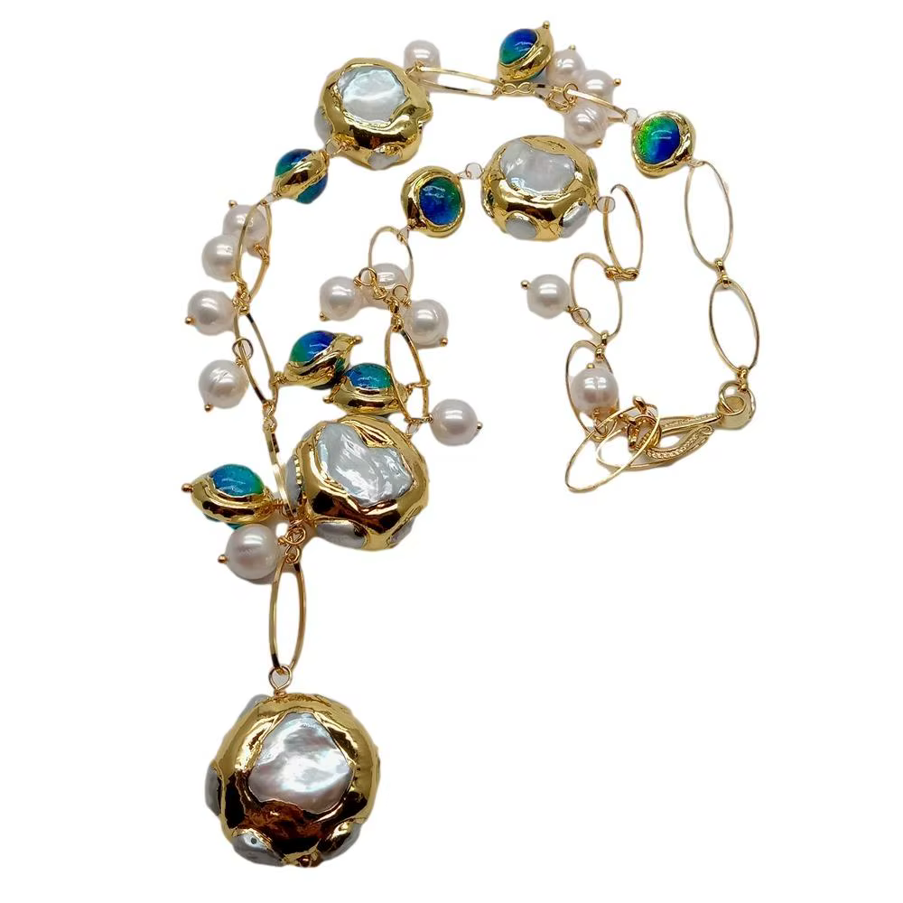 Offre Spéciale! Collier rempli d'or en verre de Murano bleu