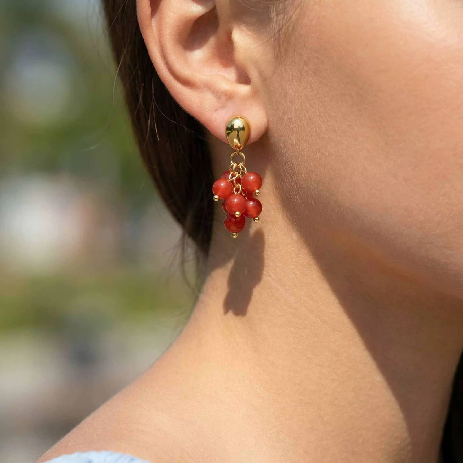 Boucles d'oreilles en agate rouge