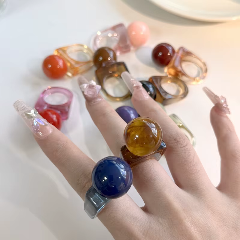 Bague demi-rond colorée pour femmes et filles