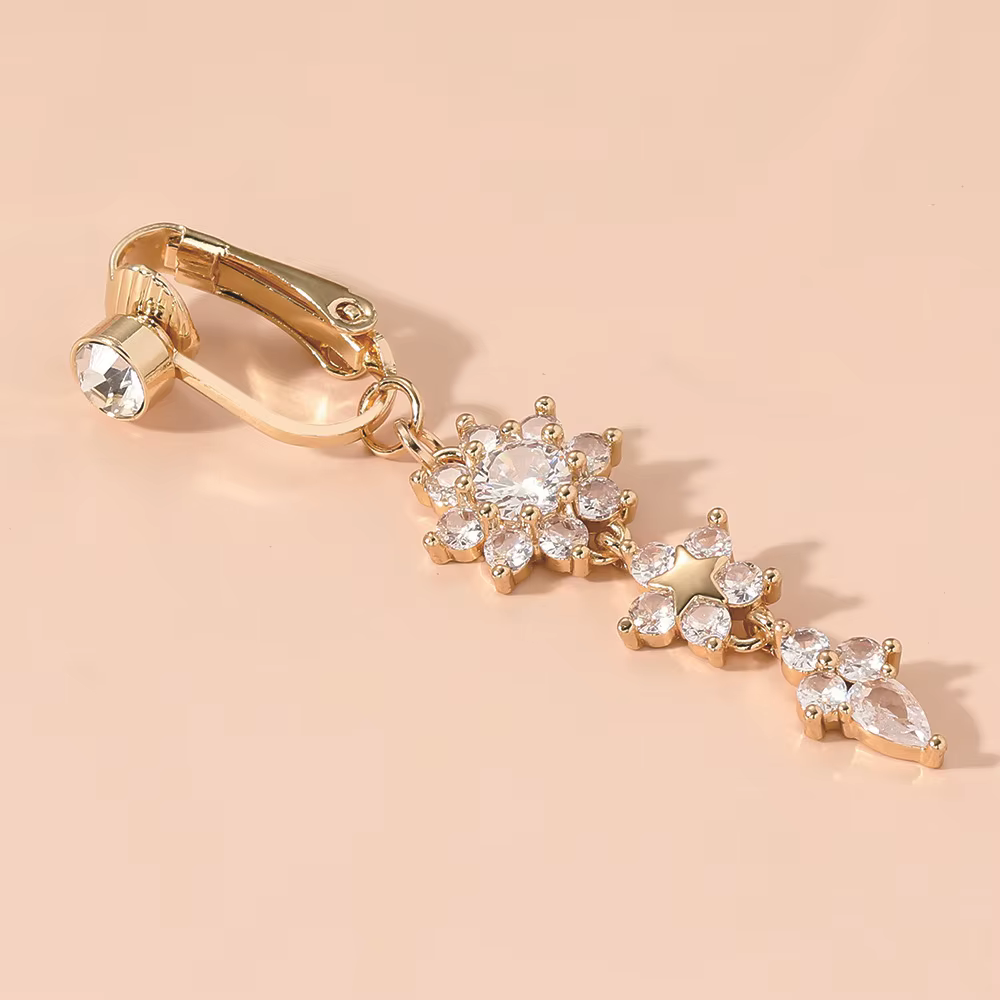 Clip sur nombril anneau papillon cuivre Zircon rose faux ventre Piercing ombilical