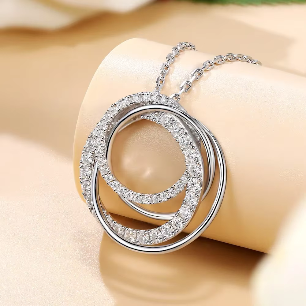 M-JAJA Moissanite pendentif collier pour femmes D VVS1 18K plaqué or blanc S925 argent multicouche cercle chaîne bijoux de luxe