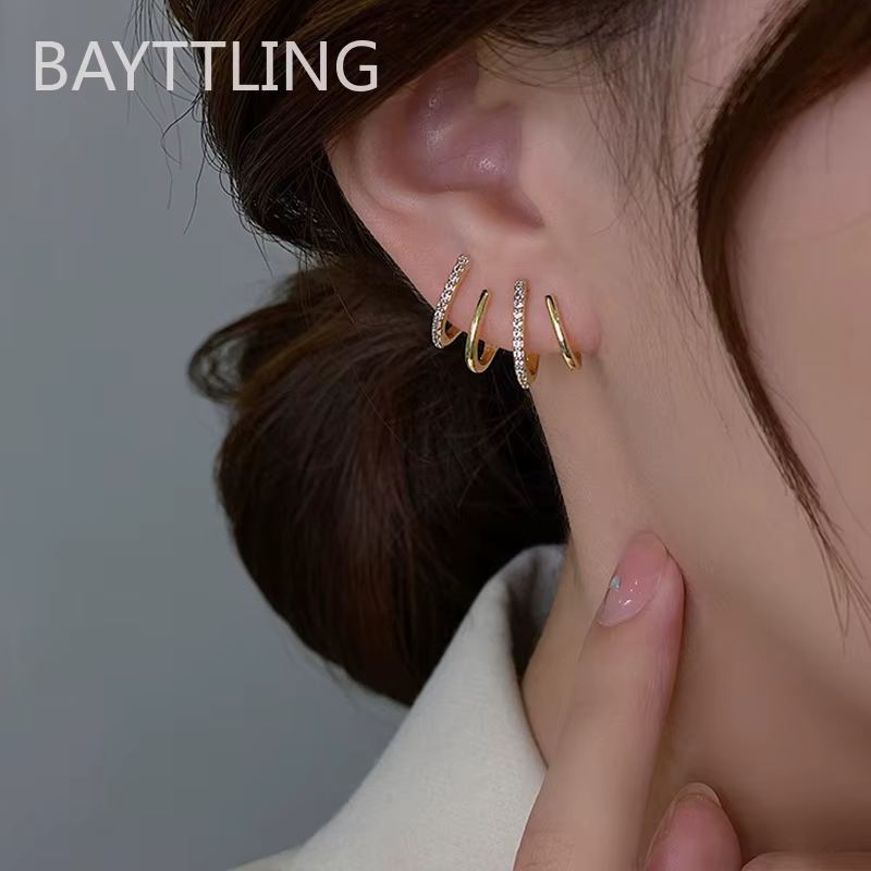 Boucles d'oreilles à crochet à griffes en argent 925 et or 18 carats pour femmes