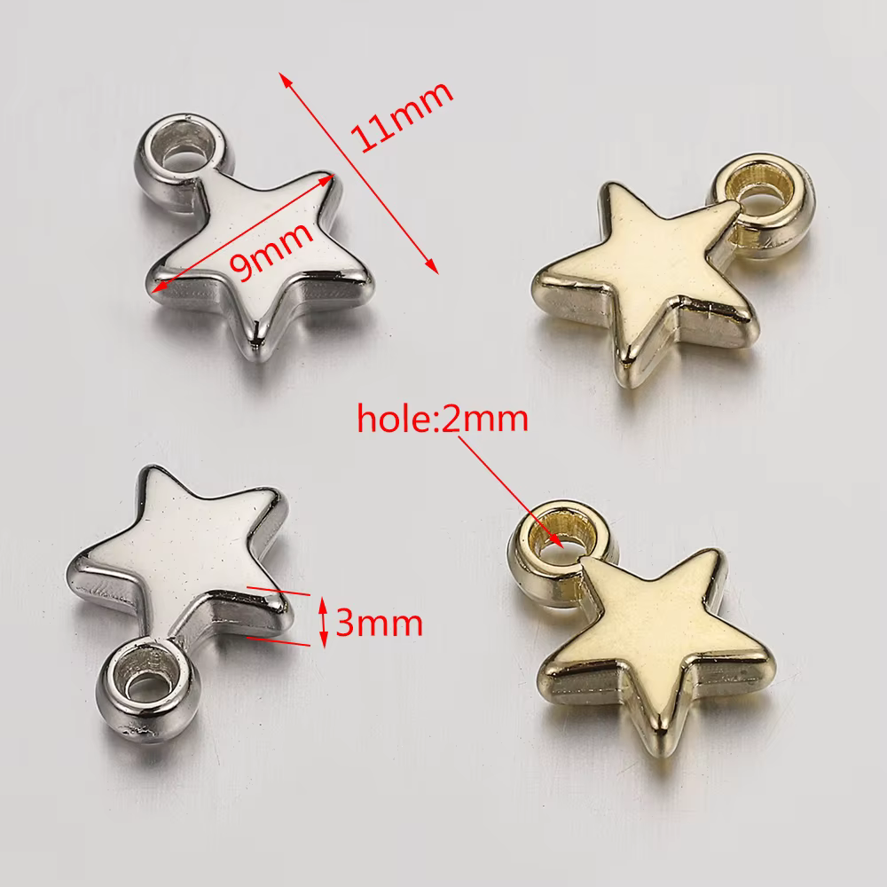 100 pièces CCB perles acryliques breloques pendentifs 9mm étoile couleur or argent