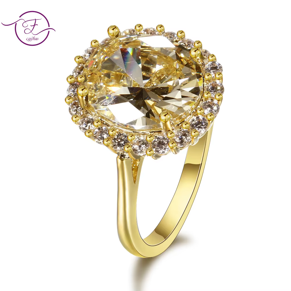 Bague de luxe en zircone plaqué or scintillant pour femmes