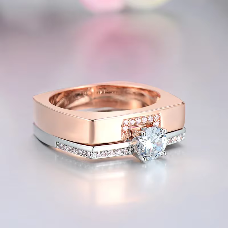 Ensemble de matiques doubles carrées en or rose pour femme