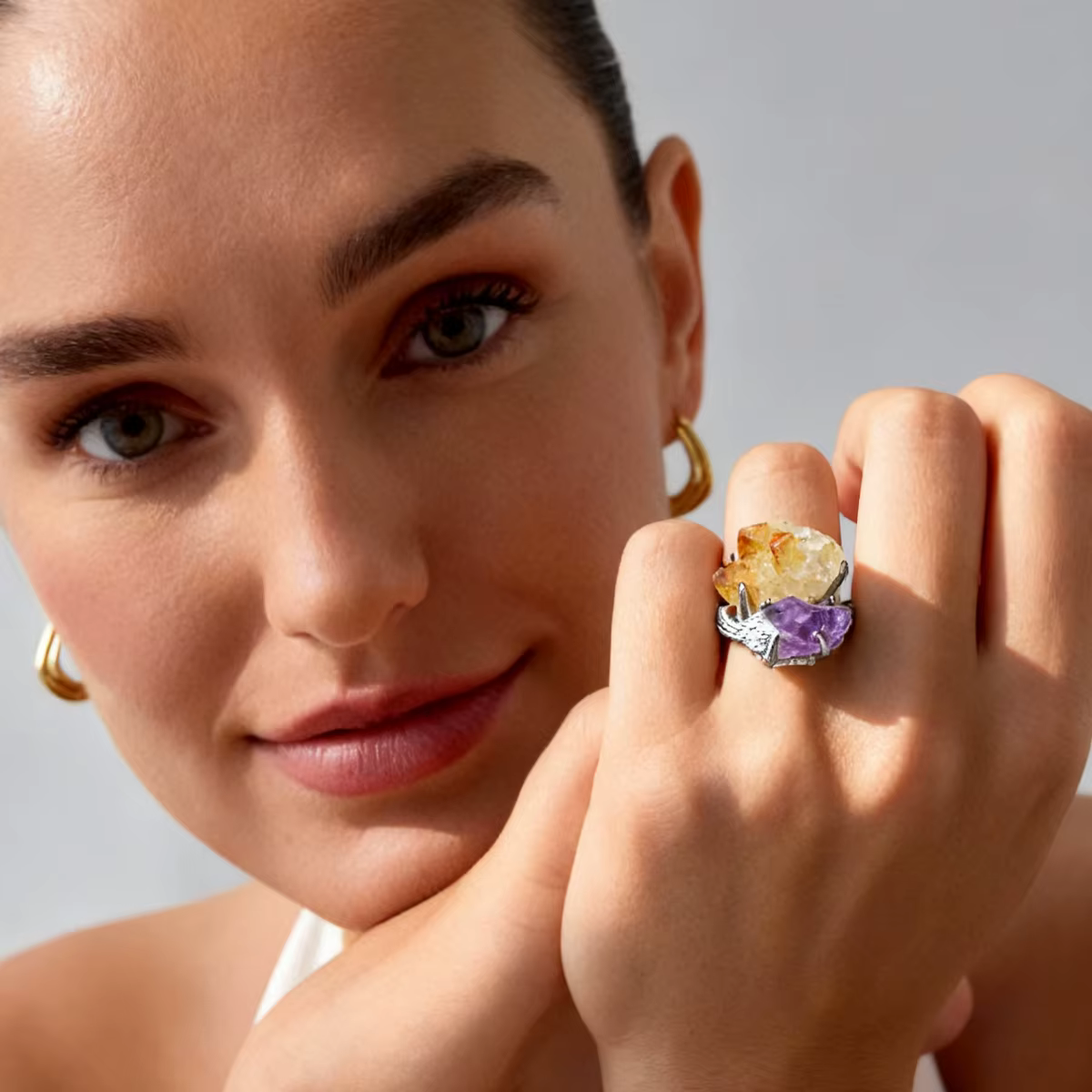 Bague en pierre précieuse naturelle unisexe