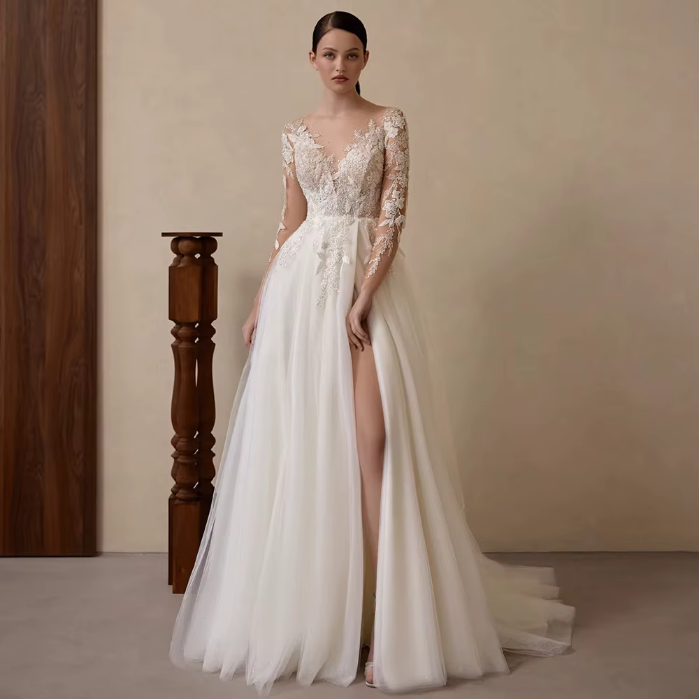 Robes De mariée modernes à col en V