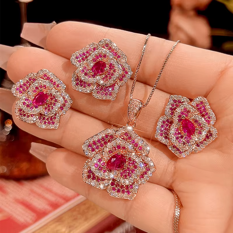 Bijoux à fleurs de Rose pour femmes