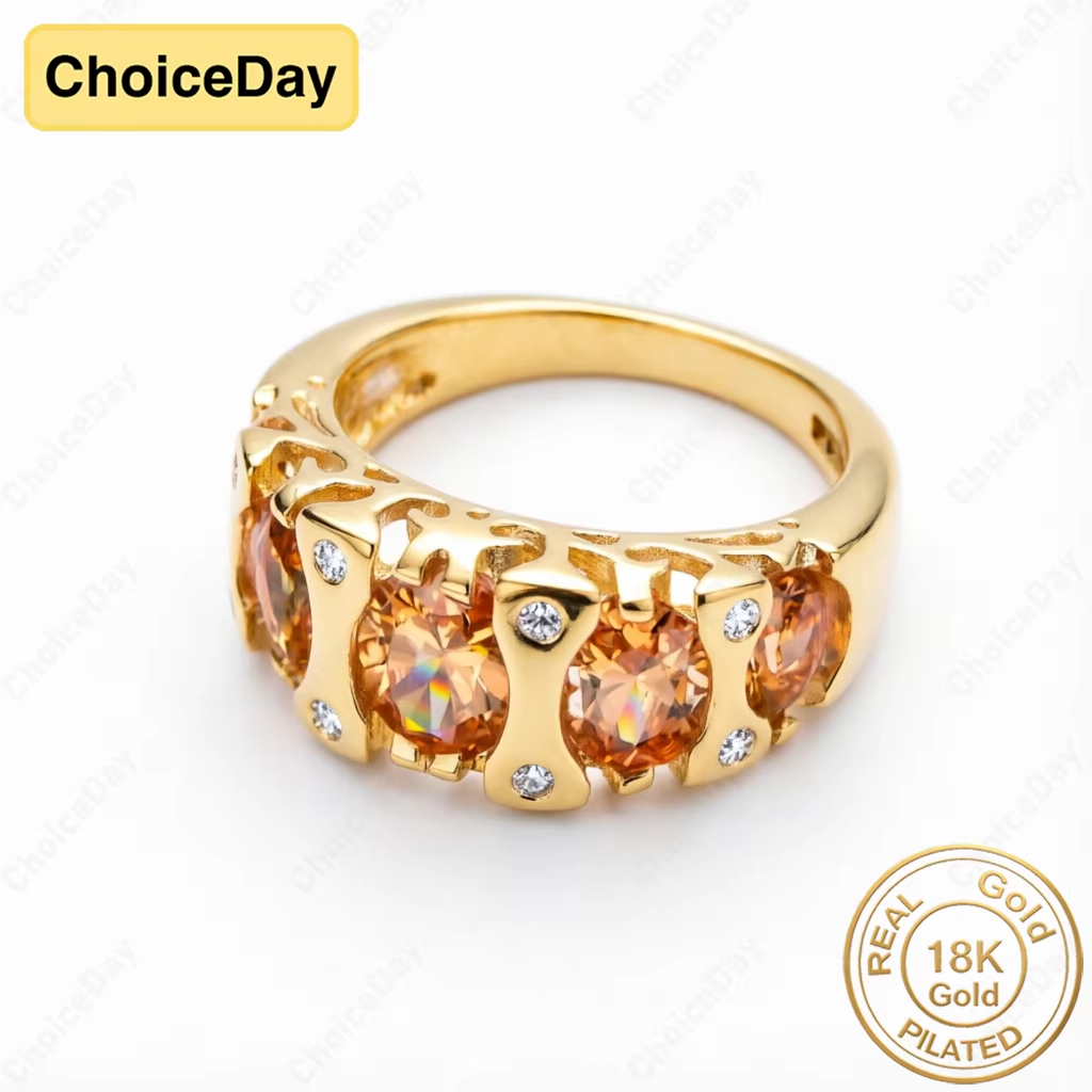Bague ovale en zircon jaune/violet plaqué or 18 carats