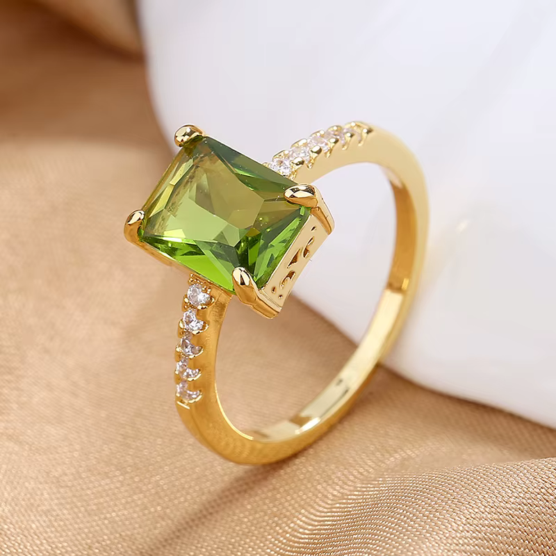 Bagues carrées en pierre vert Olive pour femmes