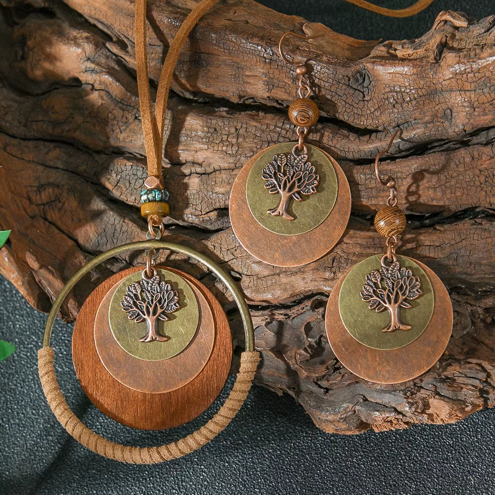 Collier et boucles d'oreilles ethnique rond pour femmes