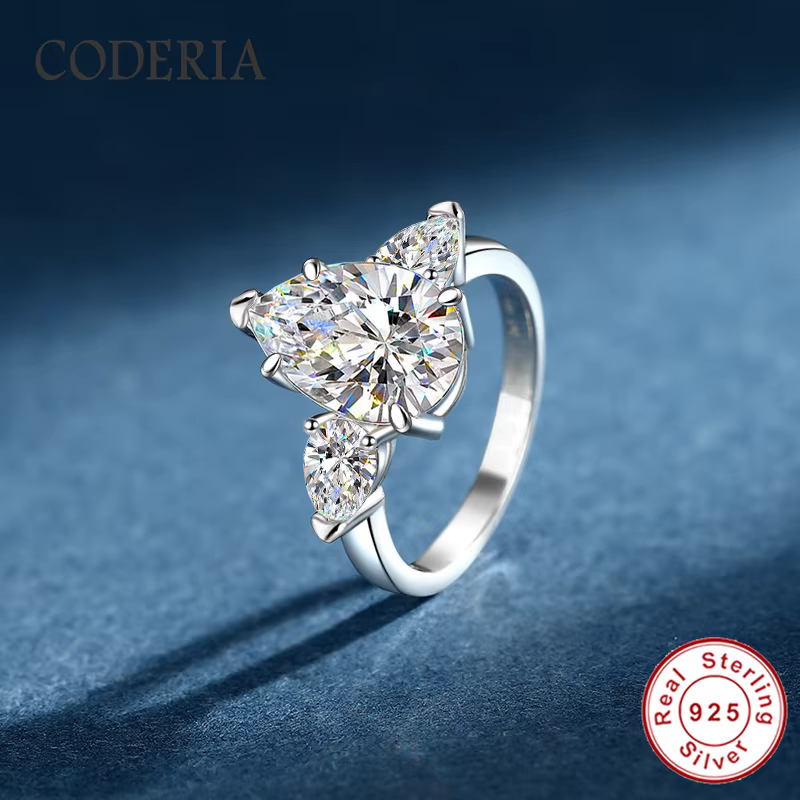 Bague Moissanite taille poire 1-2CT pour femme