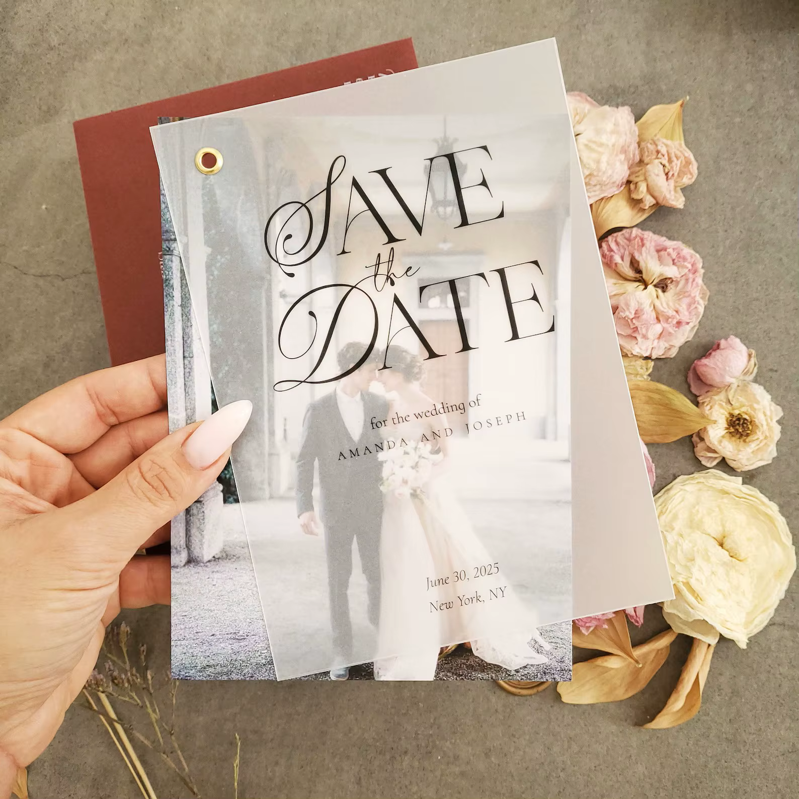 Invitation de mariage élégante personnalisée avec papier vélin