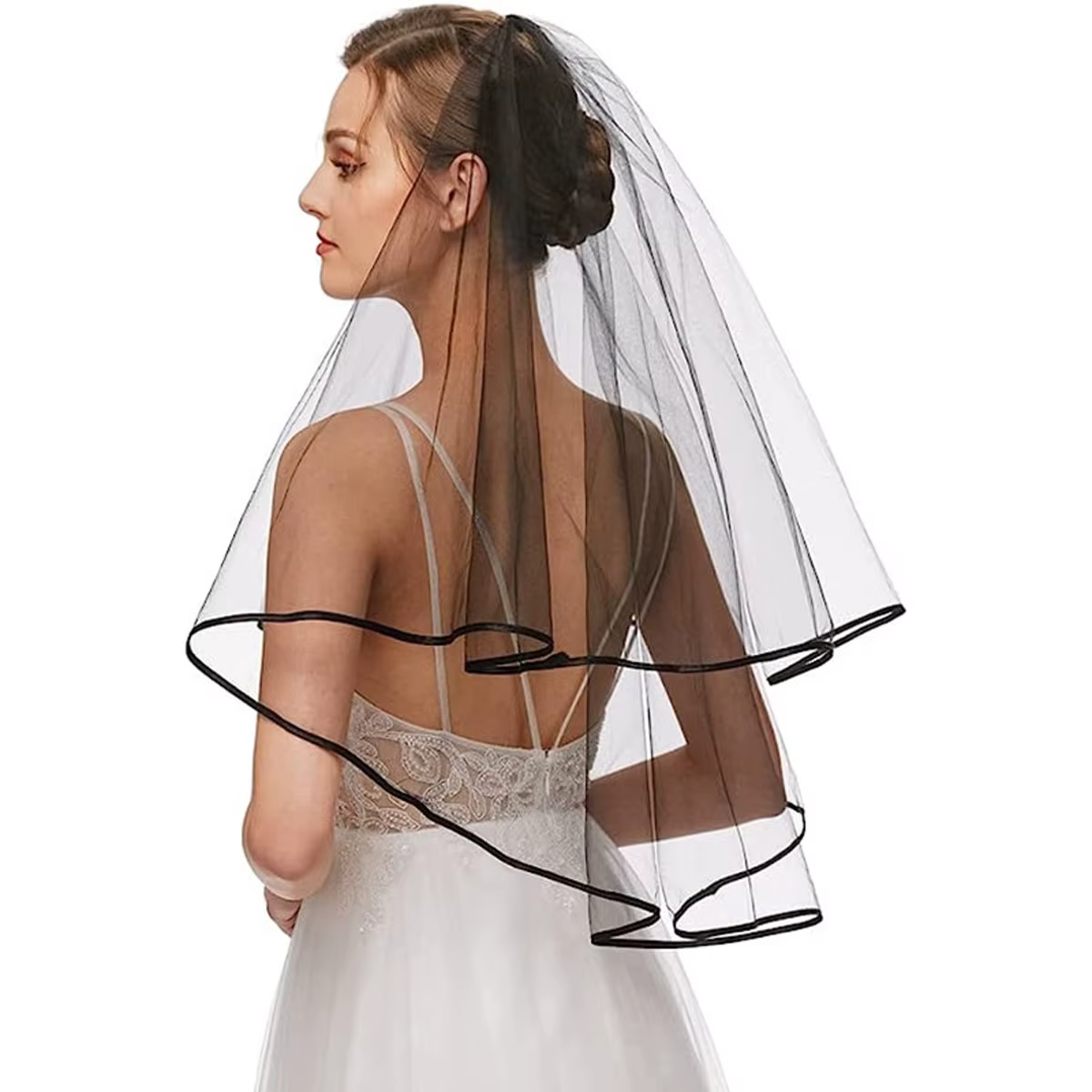 Voile de mariée gothique à bord de ruban pour femmes