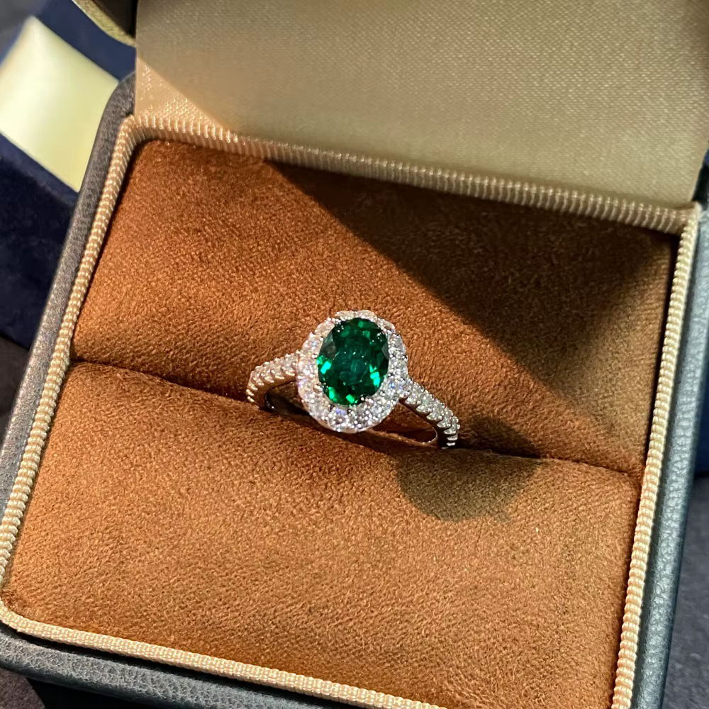 Bague taille émeraude - Bijoux de luxe minimalistes haut de gamme en platine PT950 pour femmes avec pierres précieuses cultivées