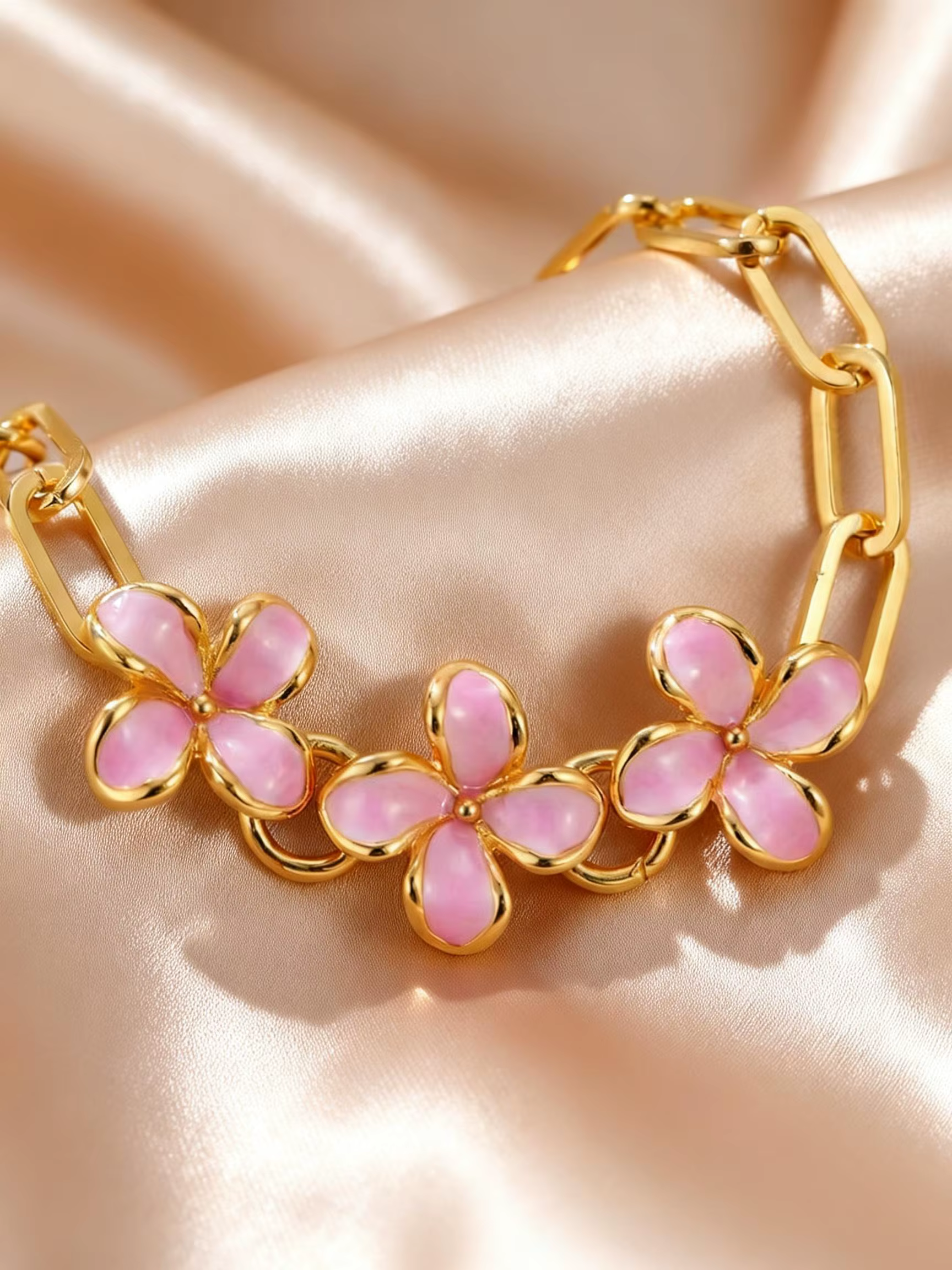 Bracelet Fleur Rose Émaillée Tendance pour Femme