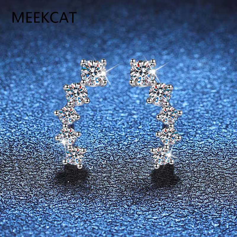 Boucles d'oreilles clous en moissanite couleur D véritable pour femme
