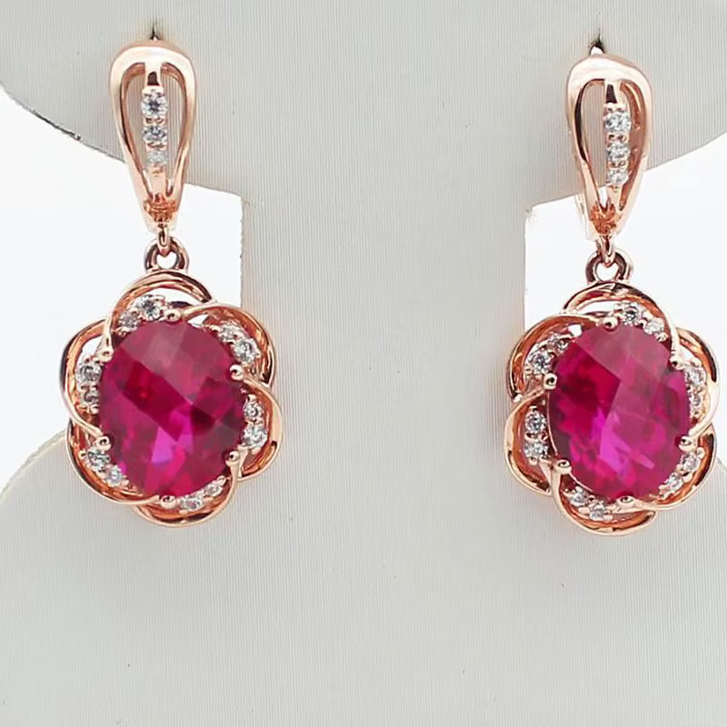 Boucles d'Oreilles promenales Incrustées d'Or Rose 14K pour Femme