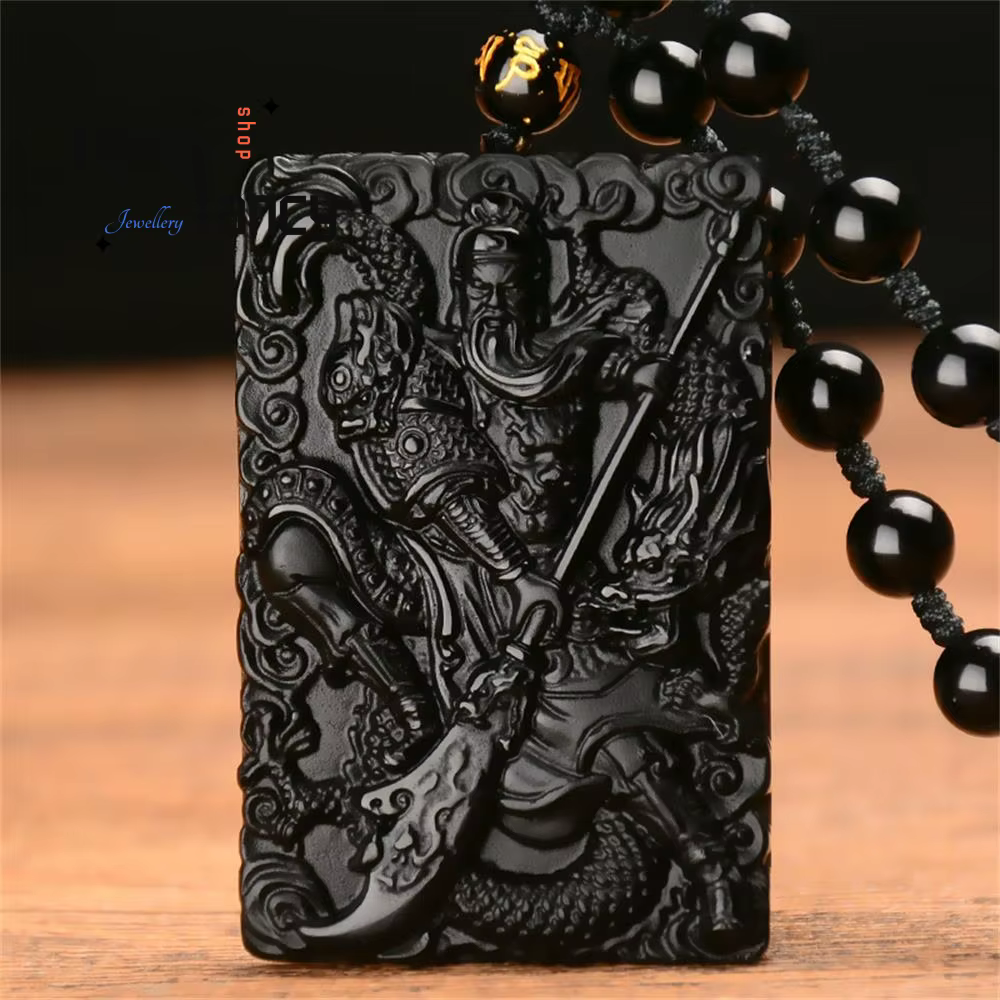 Obsidienne naturelle "domineering" dieu martial de la richesse Guan Gong pendentif mascottes exquises bijoux de mode populaires cadeaux de vacances