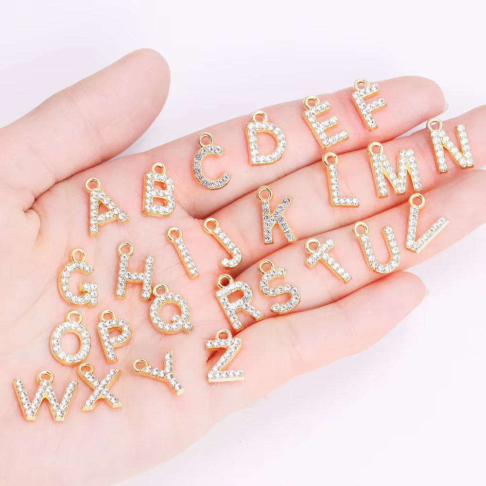 10 pièces lettres fines bijoux plaqué or Zircon 26 Alphabet ensemble de breloques fabrication