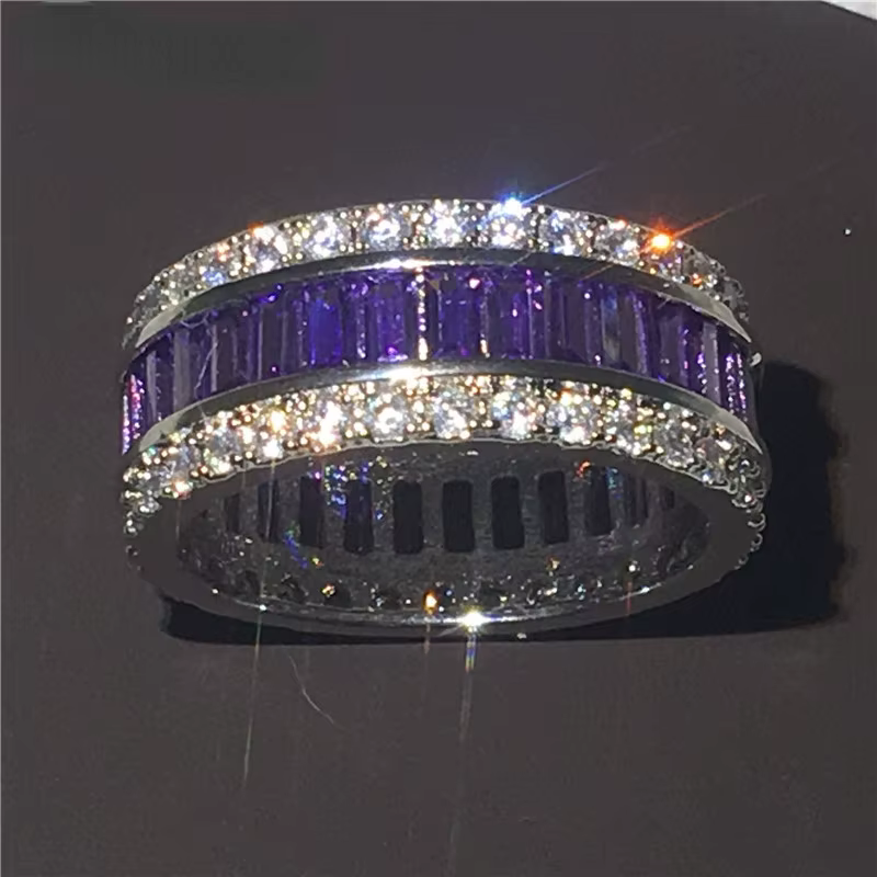 Bague de fiançailles et de mariage en or blanc 14 carats pour hommes et femmes