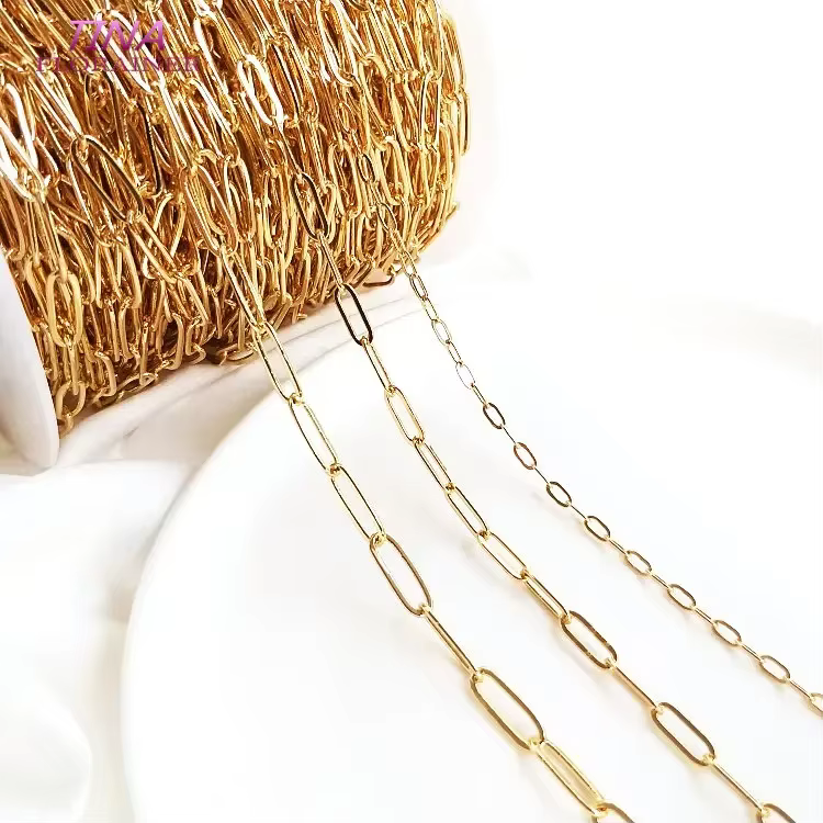 1 mètre 14K couleur or plaqué longue forme ovale collier chaînes bijoux