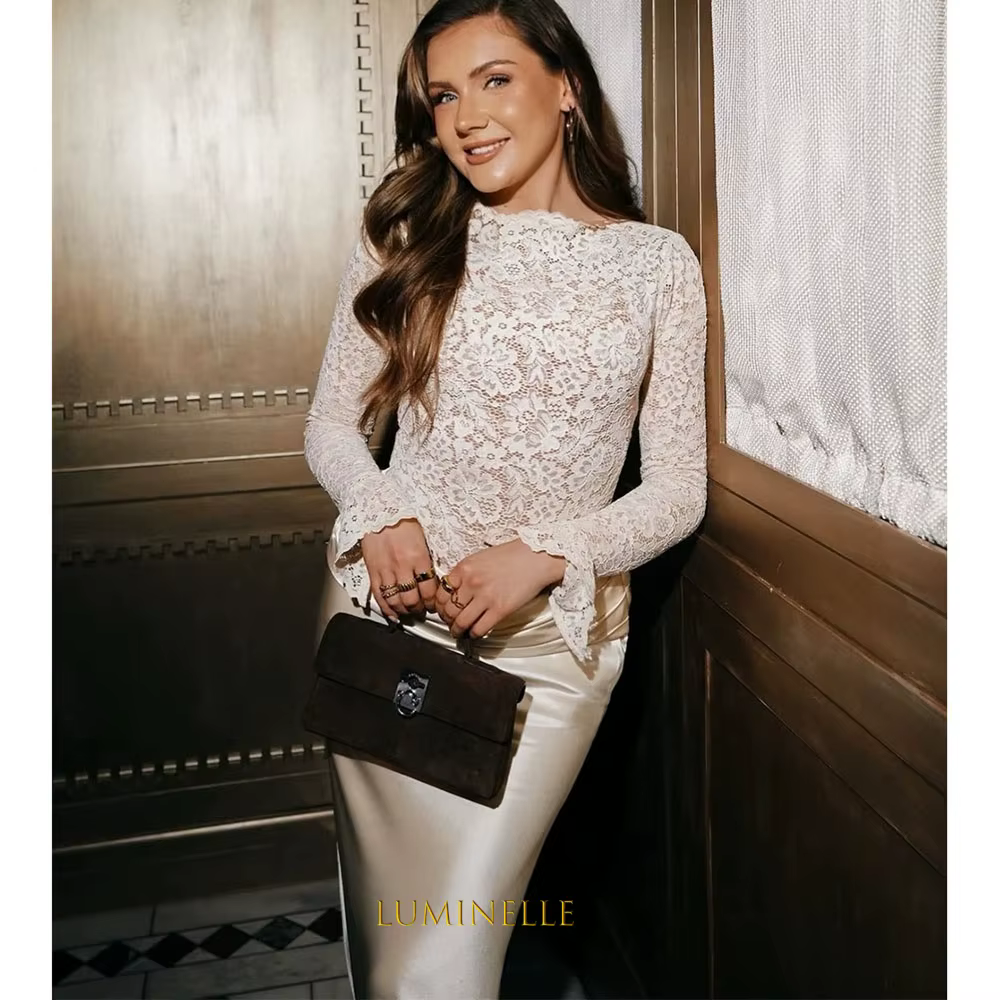 Robes de soirée fourreau en satin et dentelle pour femmes