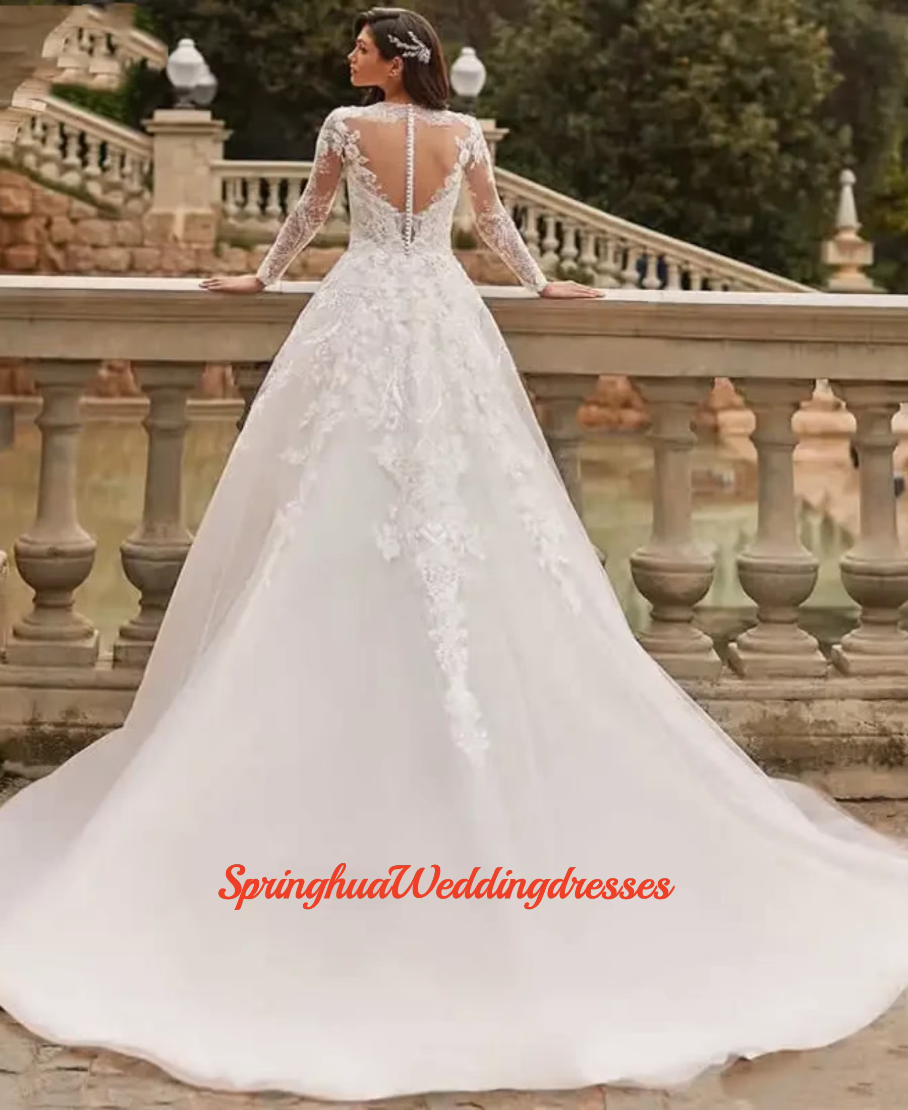 Robe de mariée modeste personnalisée à manches longues