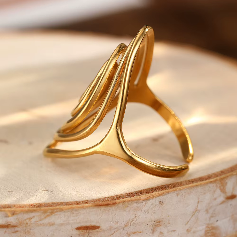 Bague ouverte en spirale géométrique rétro