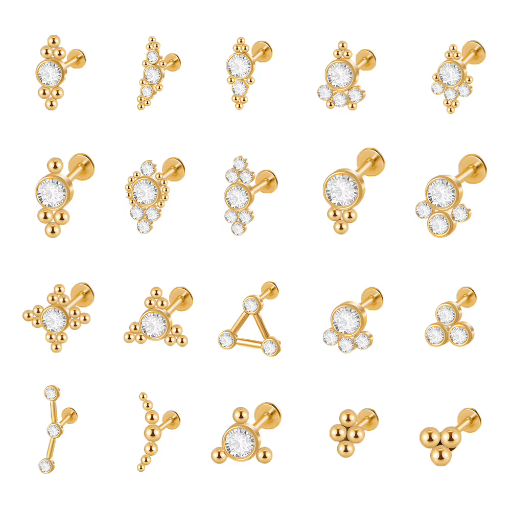 Gros acier chirurgical couleur or plaqué Labret cristal CZ Helix Tragus Cartilage clous d'oreille fil interne Piercing bijoux