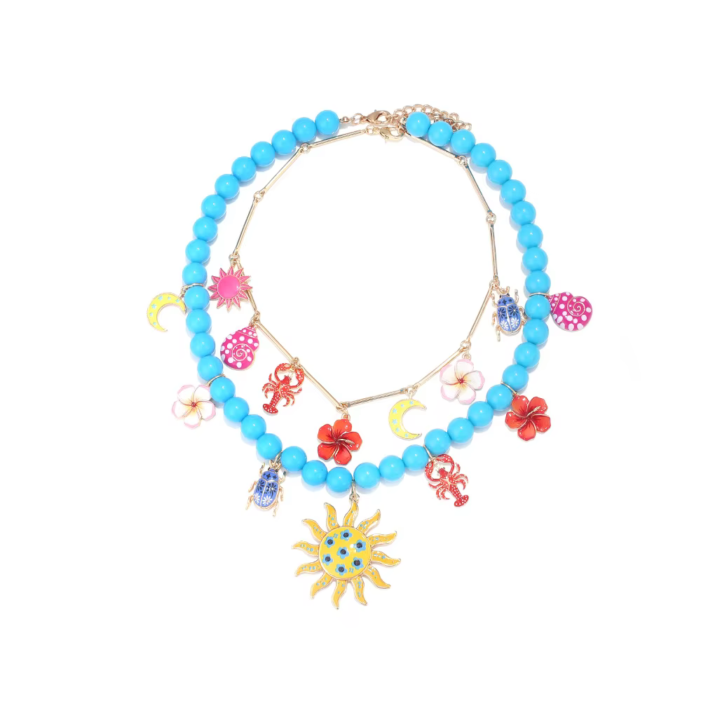 Nouveaux colliers bohèmes orange perlés avec pendentifs soleil