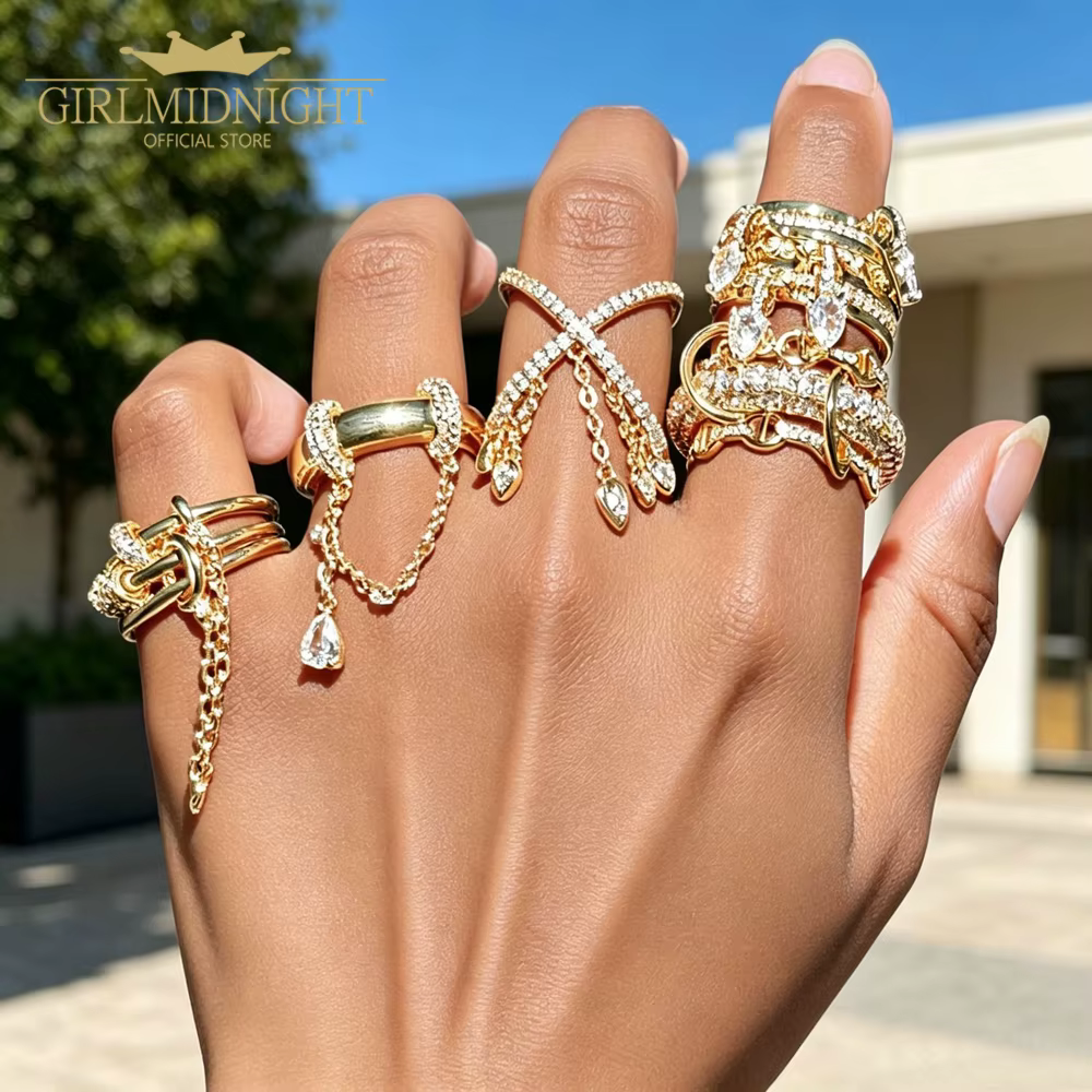 Nouvelle Bague Chaîne Empilable Iced Out 2026