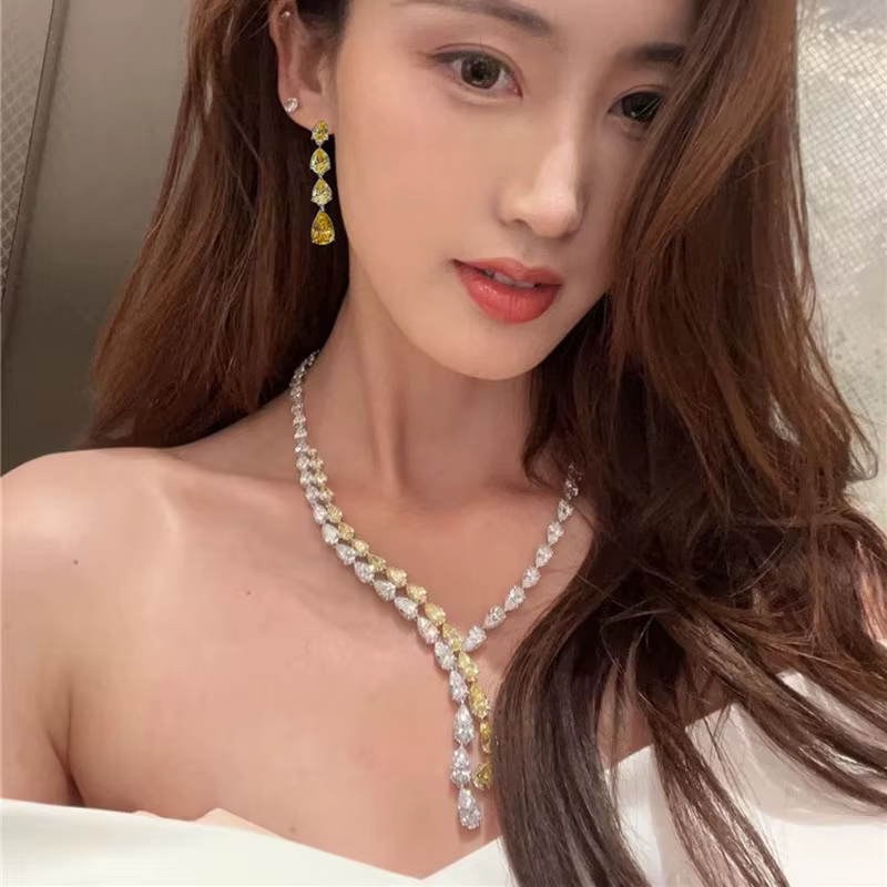 Foyimagination-Ensembles de bijoux en diamant jaune et blanc pour femmes