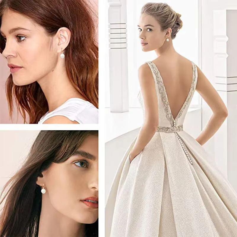 Boucles d'oreilles en perles de culture d'eau douce blanches pour femmes