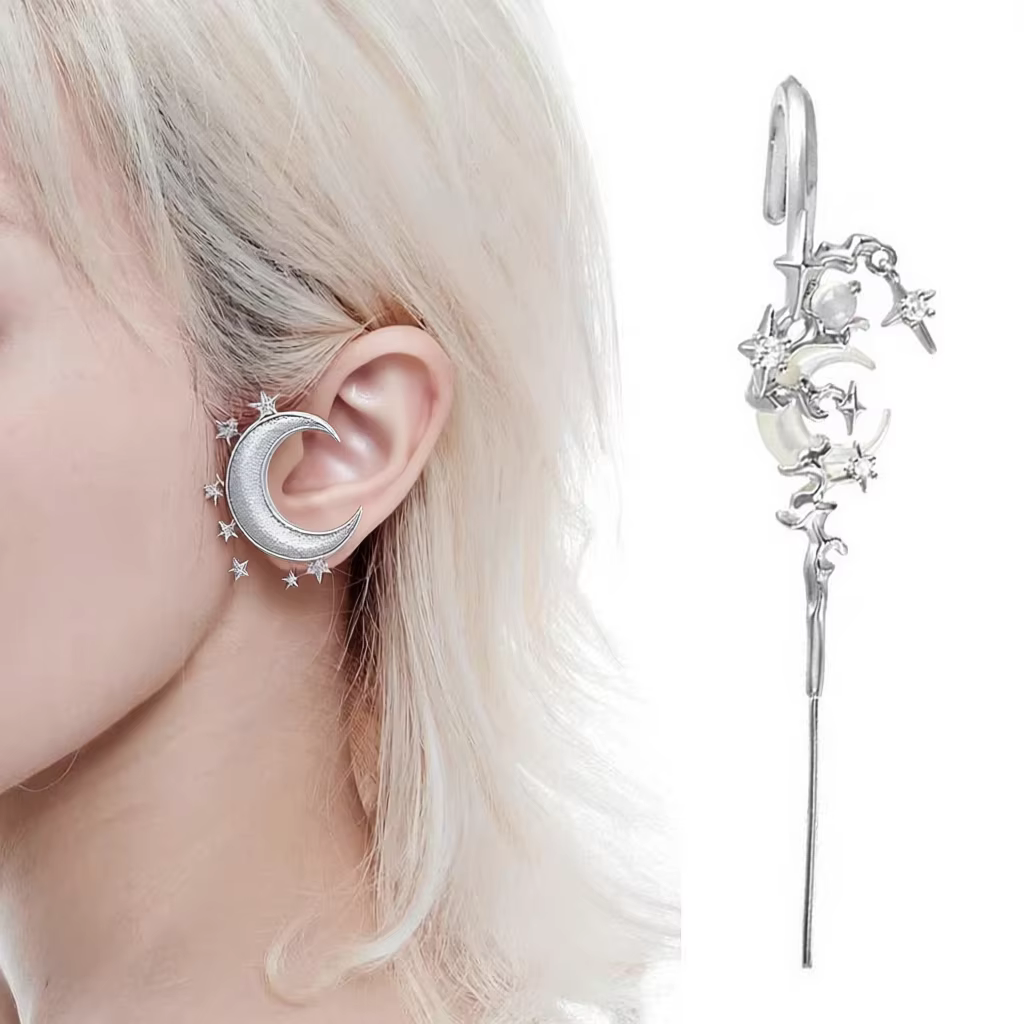 Boucles d'oreilles étoile et lune scintillantes