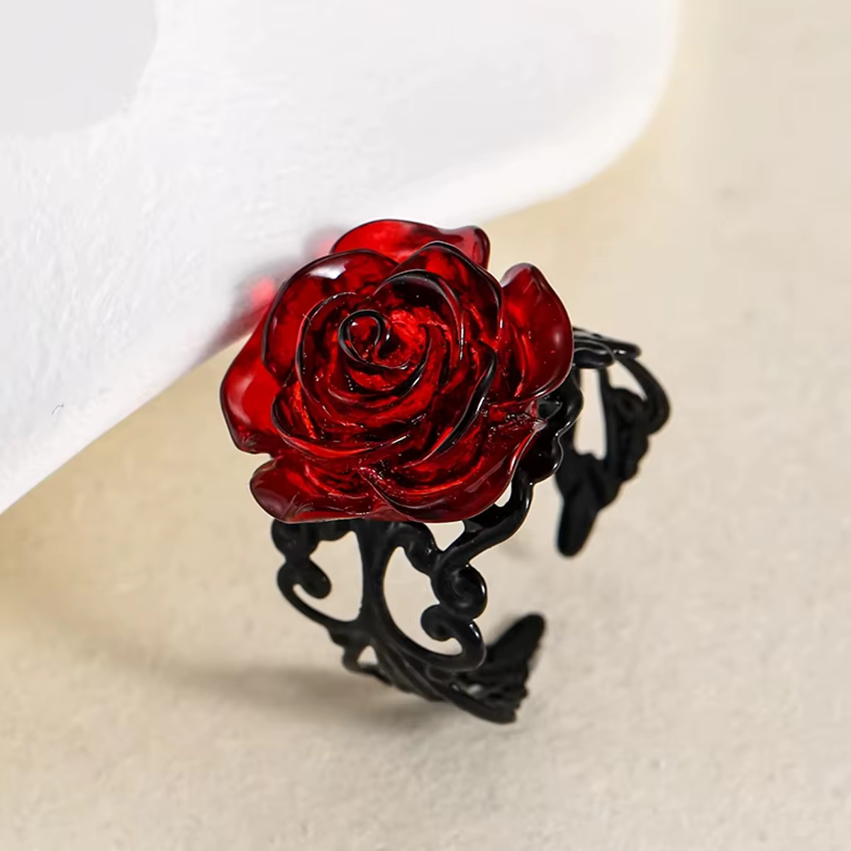 Bague Punk gothique Rose rouge
