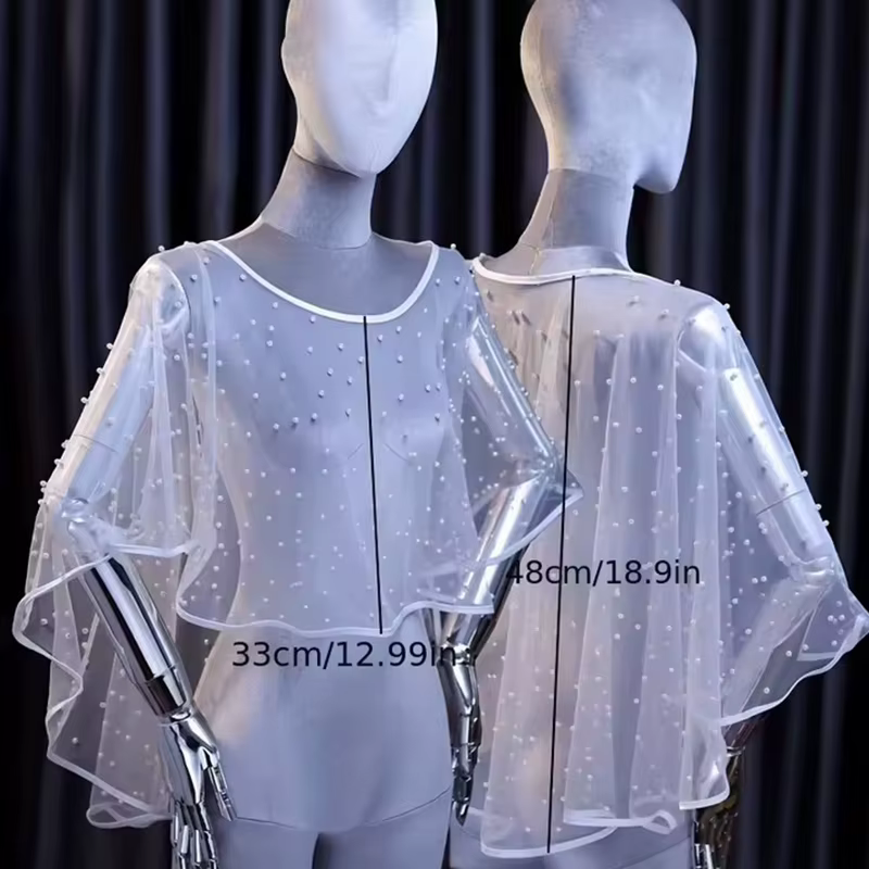 Perle perlée enveloppe de mariage col bijou transparent doux Tulle devant court Long dos châle accessoires