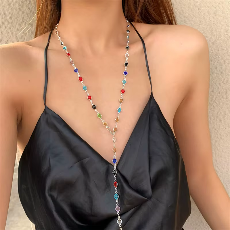 Collier de luxe en cristal coloré et Zircon pour femmes
