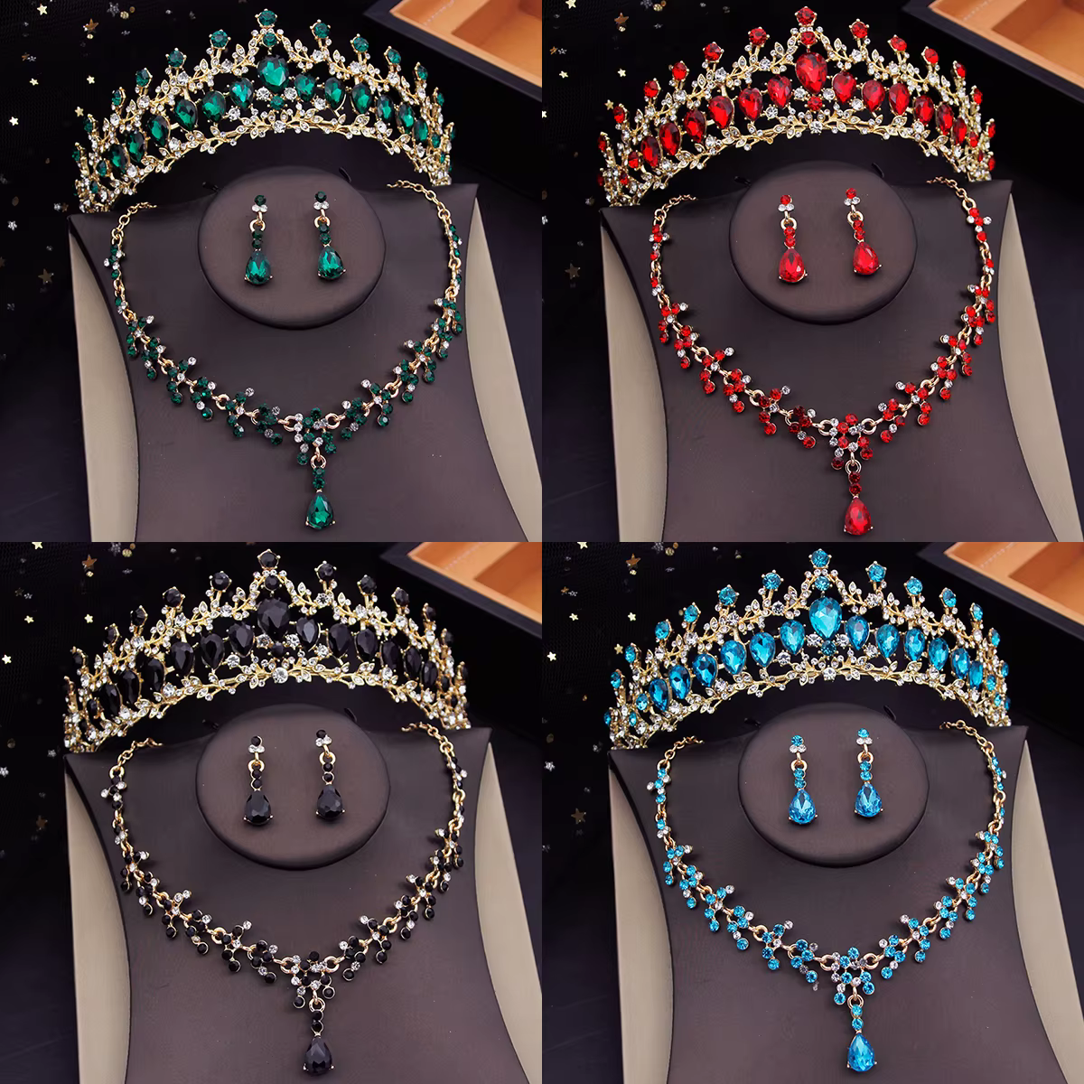Diadème baroque en zircone et bijoux assortis